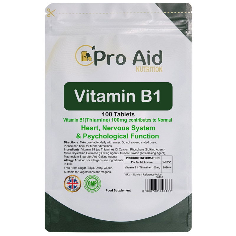 Vitamin B1 100mg (Thiamine) Tablets | 100 Pack | Nervous System | Vegetarian & Vegan | By Proaid