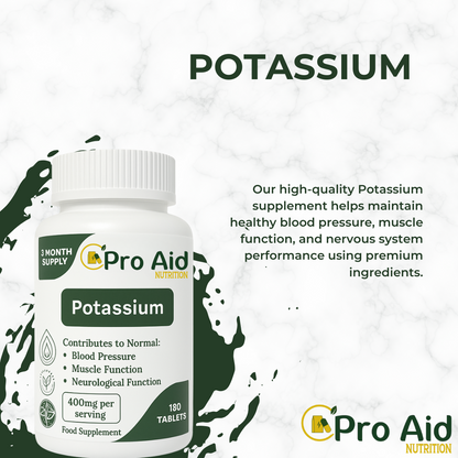 Potassium Tablets | 180 Pack | 3 Month Supply | Blood Pressure Support | Vegan | By Proaid