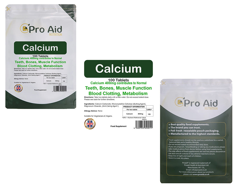 Calcium 400mg Tablets | 100 Pack | Healthy Bones & Teeth | Vegetarian & Vegan | By Proaid