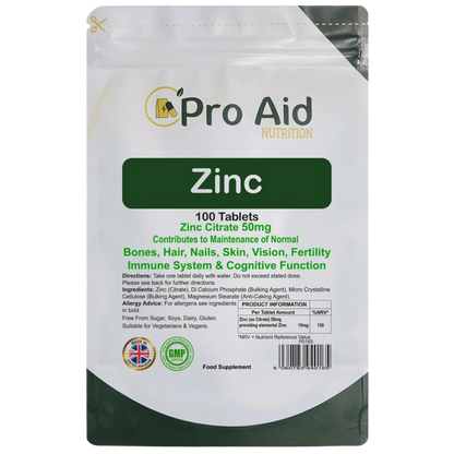 Zinc Citrate 50mg Tablets | 120 Pack | Immune Health & Healthy Skin | Vegetarian & Vegan | By Proaid