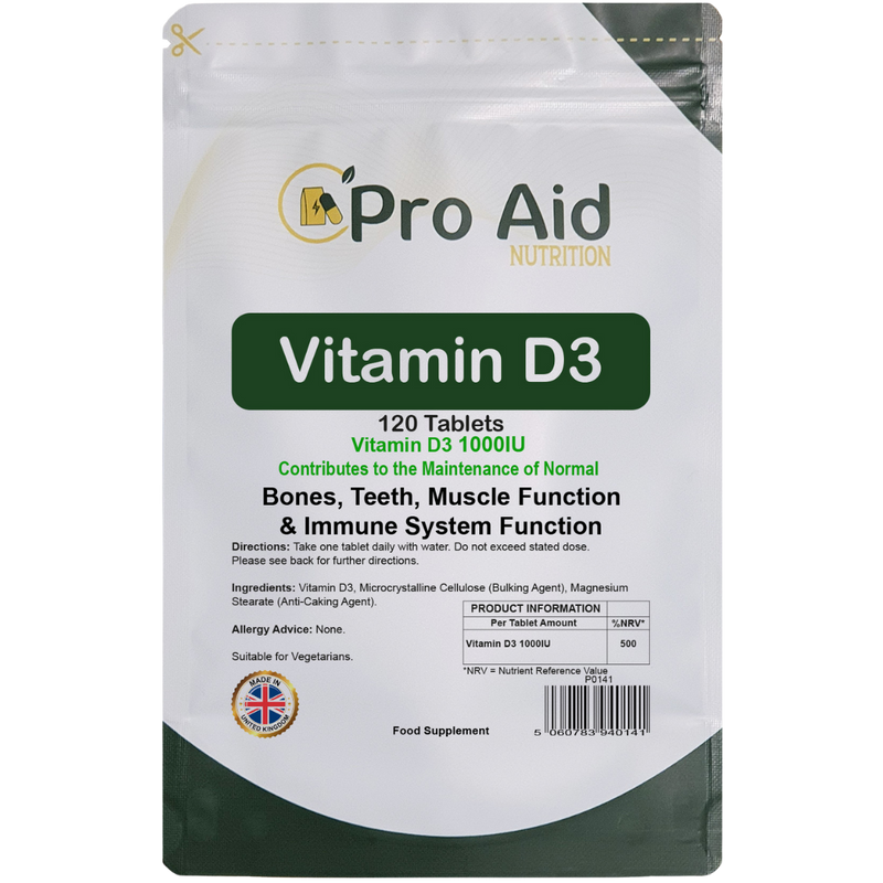 Vitamin D3 1000IU Tablets | 120 Pack | Immune Health | Suitable For Vegetarians | By Proaid