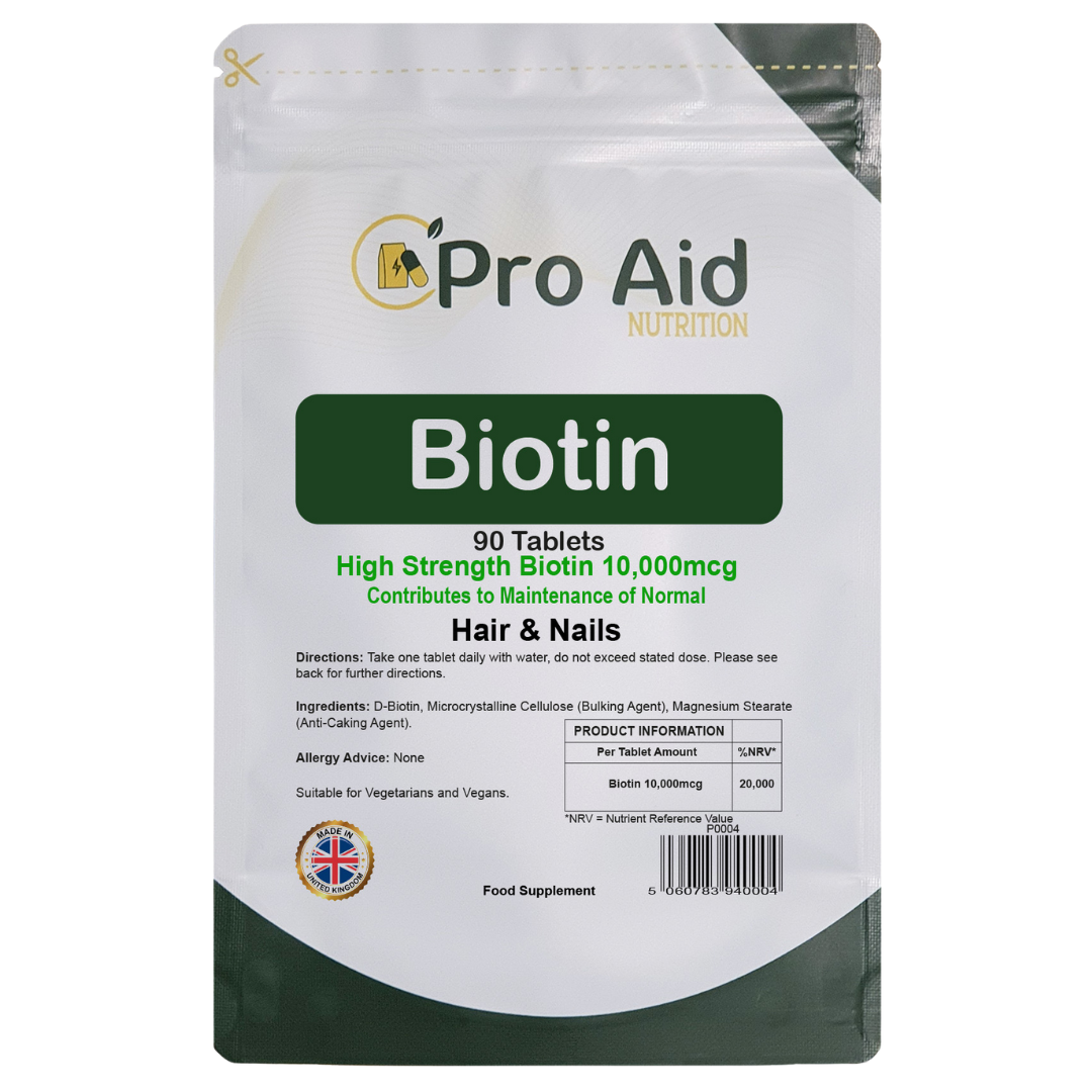 Biotin 10,000 MCG Tablets | 90 Pack | Hair, Skin & Nail Support | Vegetarian & Vegan | By Proaid