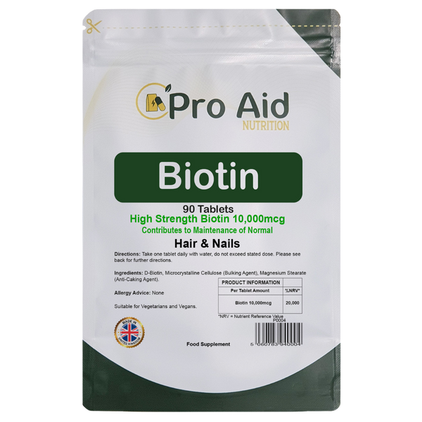 Biotin 10,000 MCG Tablets  90 Pack  Hair, Skin & Nail Support  Vegetarian & Vegan  By Proaid