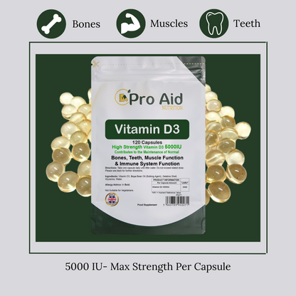 Vitamin D3 5000IU Tablets | 120 Pack | High Strength | Not Suitable For Vegetarians | By Proaid