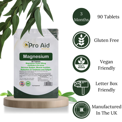 Magnesium Tablets 90 Pack by Proaid | Vegan & Vegetarian | 3 Months Supply | Made in UK