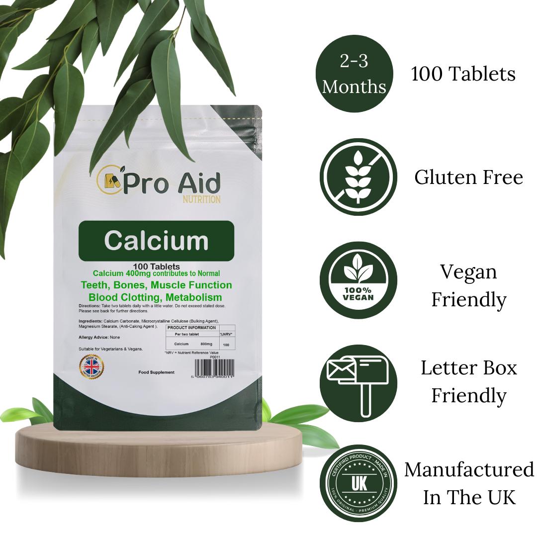 Calcium 400mg Tablets | 100 Pack | Healthy Bones & Teeth | Vegetarian & Vegan | By Proaid