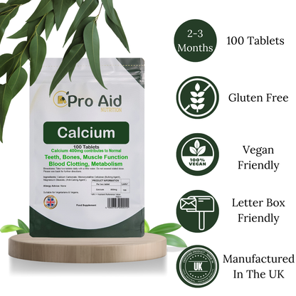 Calcium 400mg Tablets | 100 Pack | Healthy Bones & Teeth | Vegetarian & Vegan | By Proaid