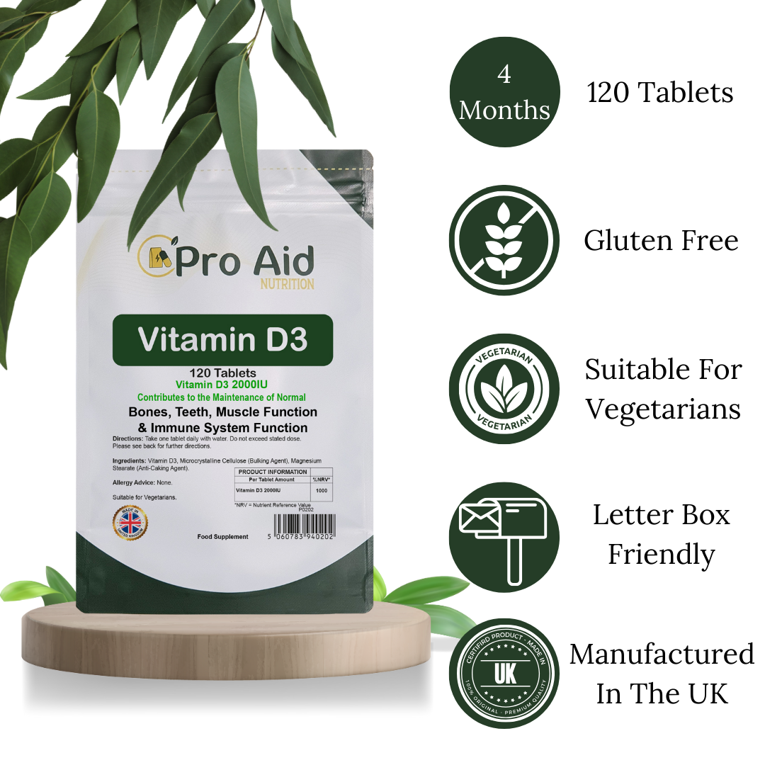 Vitamin D3 2000IU Tablets | 120 Pack | Immune Health | Suitable For Vegetarians | By Proaid