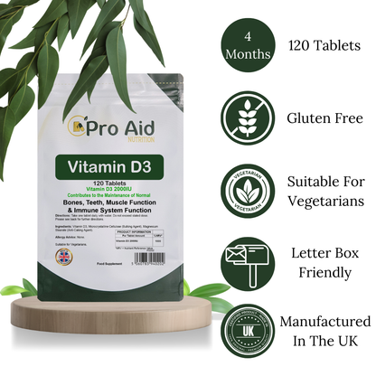 Vitamin D3 2000IU Tablets | 120 Pack | Immune Health | Suitable For Vegetarians | By Proaid