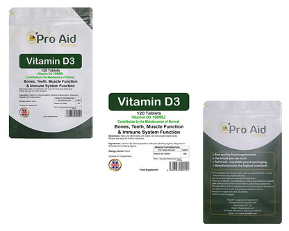 Vitamin D3 1000IU Tablets | 120 Pack | Immune Health | Suitable For Vegetarians | By Proaid