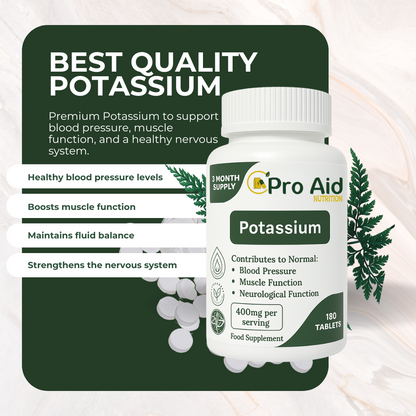 Potassium Tablets | 180 Pack | 3 Month Supply | Blood Pressure Support | Vegan | By Proaid