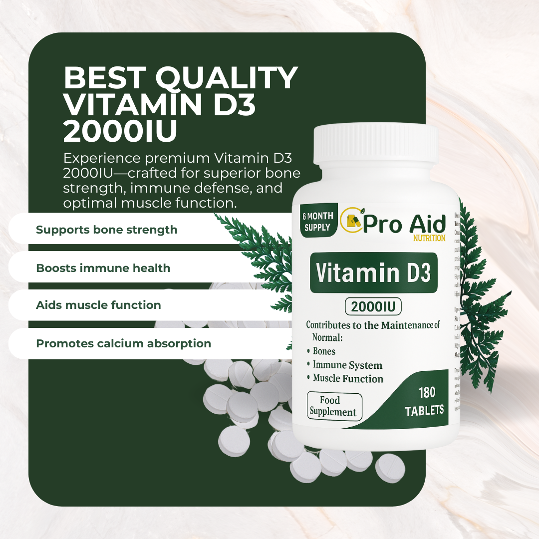 Vitamin D3 2000IU Tablets | 180 Pack | 6 Month Supply | Immune & Muscle Function | Vegan | By Proaid