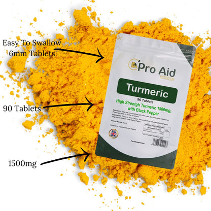 Turmeric 1500mg Tablets | 90 Pack | With Black Pepper | Vegetarian & Vegan | By Proaid