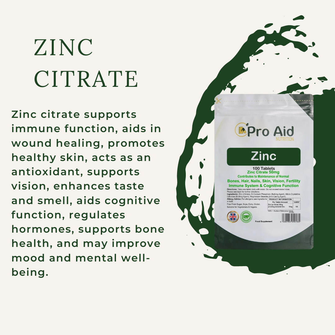 Zinc Citrate 50mg Tablets | 120 Pack | Immune Health & Healthy Skin | Vegetarian & Vegan | By Proaid