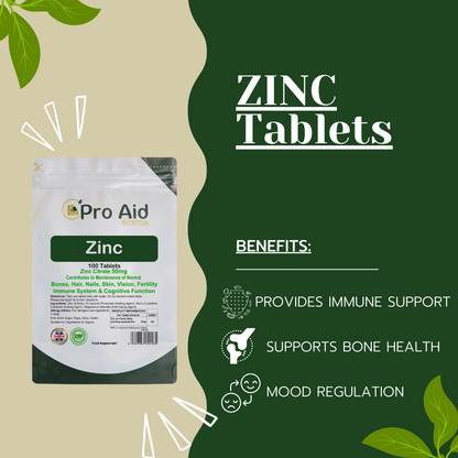 Zinc Citrate 50mg Tablets | 120 Pack | Immune Health & Healthy Skin | Vegetarian & Vegan | By Proaid