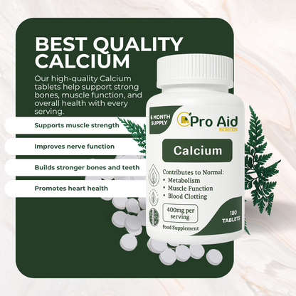 Calcium 400mg Tablets | 180 Pack | Healthy Bones & Teeth | UK Made | Vegan | By Proaid