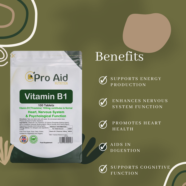 Vitamin B1 100mg (Thiamine) Tablets  100 Pack  Nervous System  Vegetarian & Vegan  By Proaid