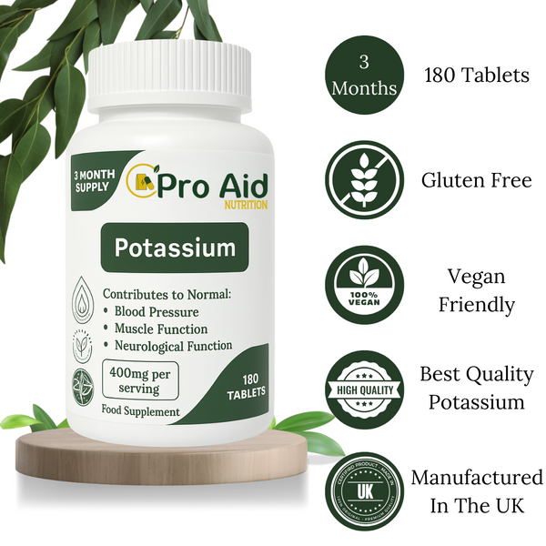 Potassium Tablets  180 Pack  3 Month Supply  Blood Pressure Support  Vegan  By Proaid