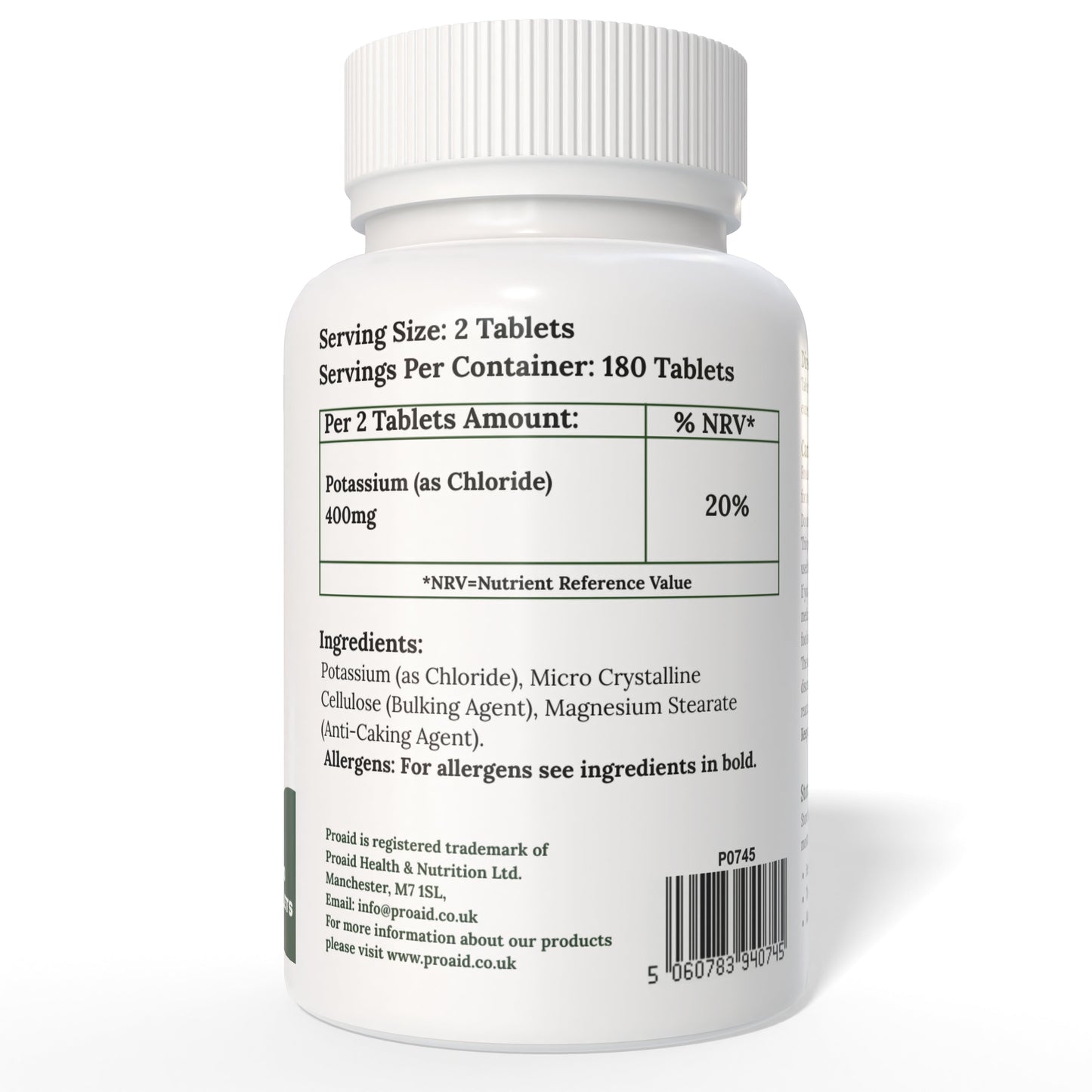 Potassium Tablets | 180 Pack | 3 Month Supply | Blood Pressure Support | Vegan | By Proaid