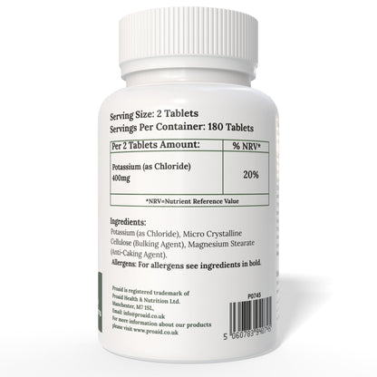 Potassium Tablets | 180 Pack | 3 Month Supply | Blood Pressure Support | Vegan | By Proaid