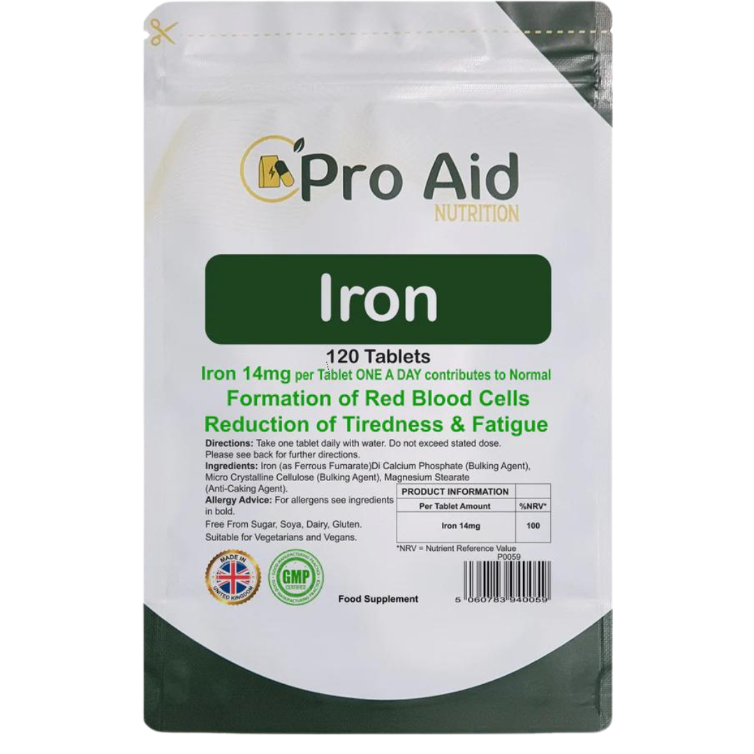 Iron 14mg Tablets | 120 Pack | Tiredness & Cognitive Support | Vegetarian & Vegan | By Proaid