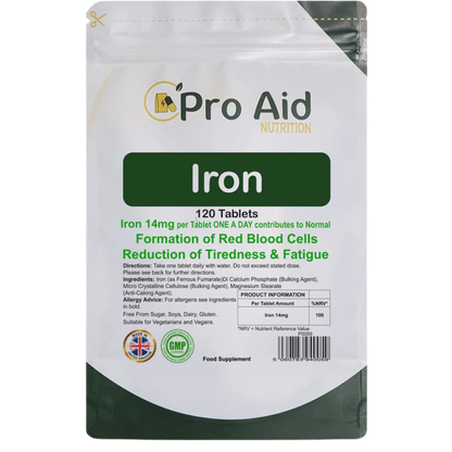 Iron 14mg Tablets | 120 Pack | Tiredness & Cognitive Support | Vegetarian & Vegan | By Proaid
