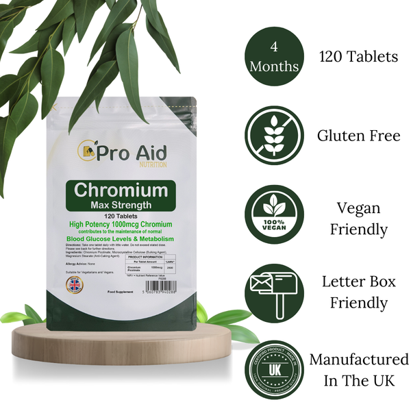 Chromium Picolinate 1000MCG Tablets  MAX Strength  120 Pack  Vegetarian & Vegan  By Proaid