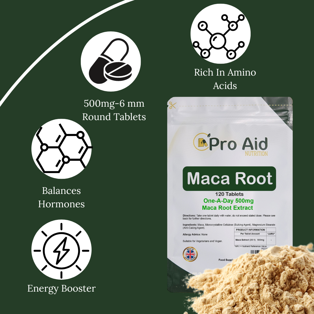 Maca Root 500mg Tablets | 120 Pack | High Strength Herbal Extract | Vegetarian & Vegan | By Proaid