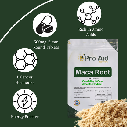 Maca Root 500mg Tablets | 120 Pack | High Strength Herbal Extract | Vegetarian & Vegan | By Proaid