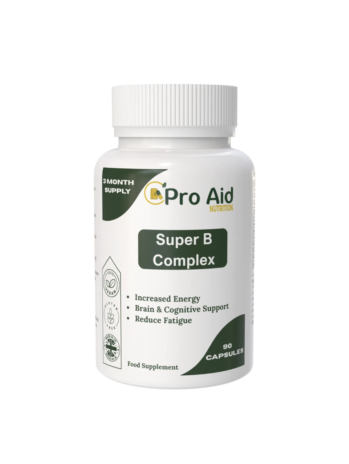 Vitamin B Complex Tablets | 90 Pack | Energy & Cognitive Support | Vegetarian & Vegan | By Proaid