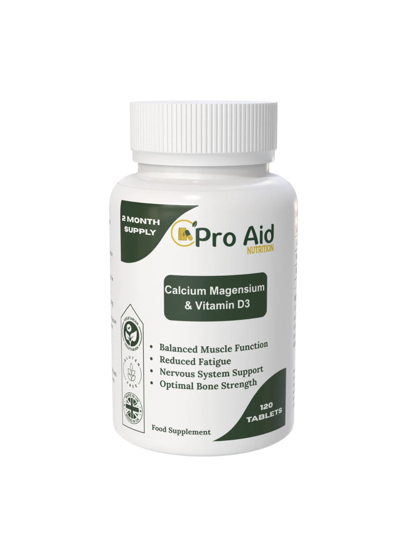 Calcium, Magnesium & Vitamin D Tablets | 120 Pack | Muscle & Nervous System | Vegetarian & Vegan | By Proaid