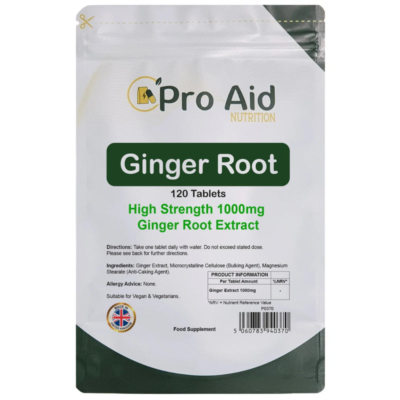 Ginger Root 1000mg Tablets | 120 Pack | Herbal Extract | Vegetarian & Vegan | By Proaid