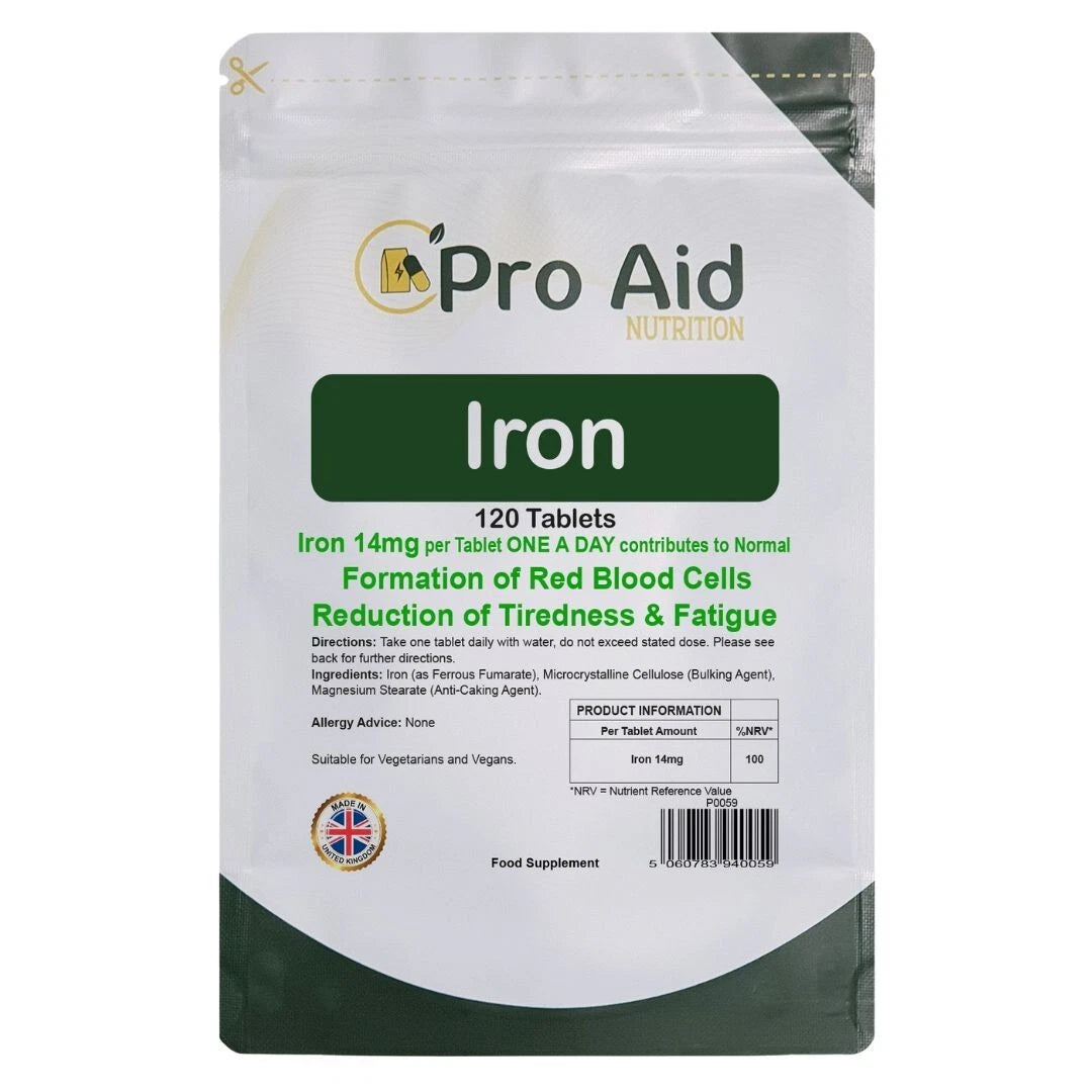 Iron 14mg Tablets | 360 Pack | Tiredness & Cognitive Support | Vegetarian & Vegan | By Proaid