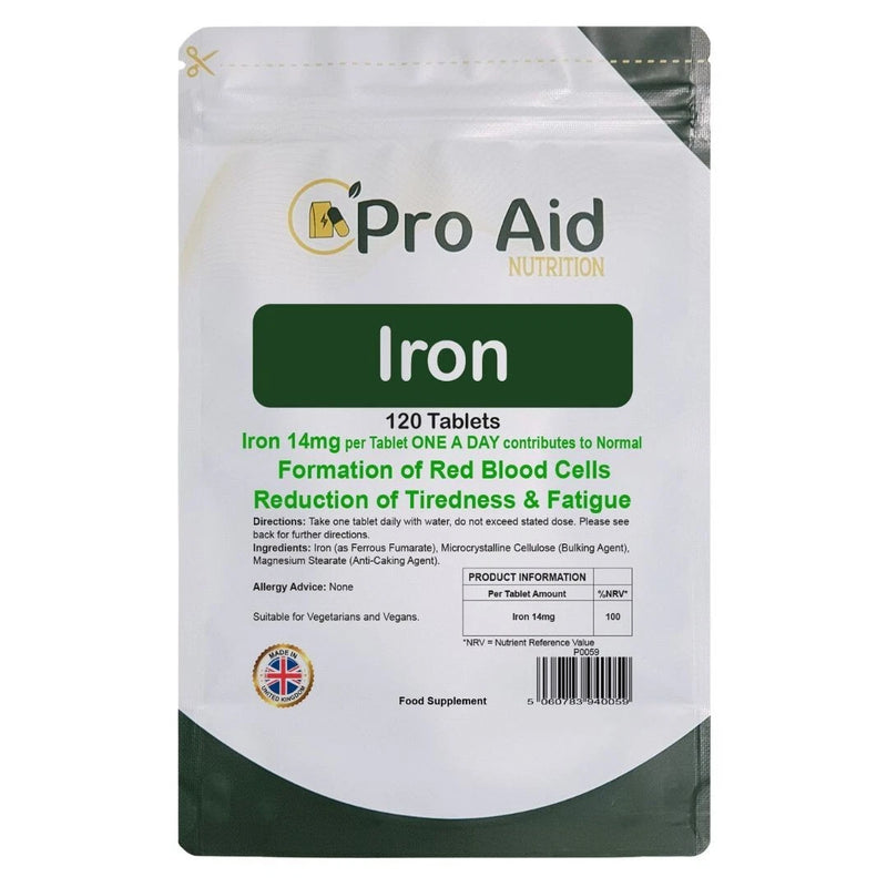 Iron 14mg Tablets | 360 Pack | Tiredness & Cognitive Support | Vegetarian & Vegan | By Proaid