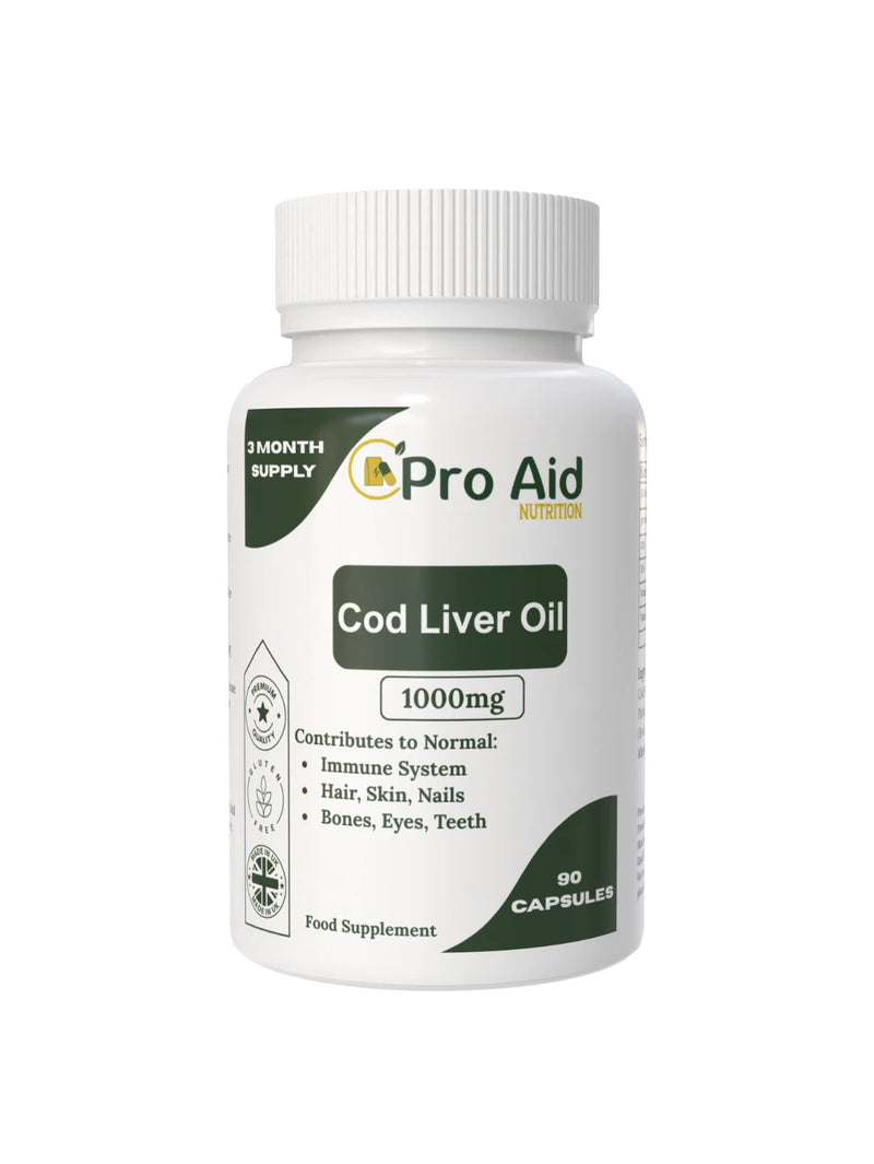 Cod Liver Oil 1000mg Capsules | 90 Pack | Bones, Skin & Eyes | UK Made | By Proaid