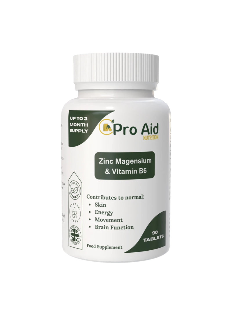 Zinc, Magnesium & Vitamin B6 Tablets | 90 Pack | Skin, Energy & Brain Function | Vegetarian & Vegan | By Proaid