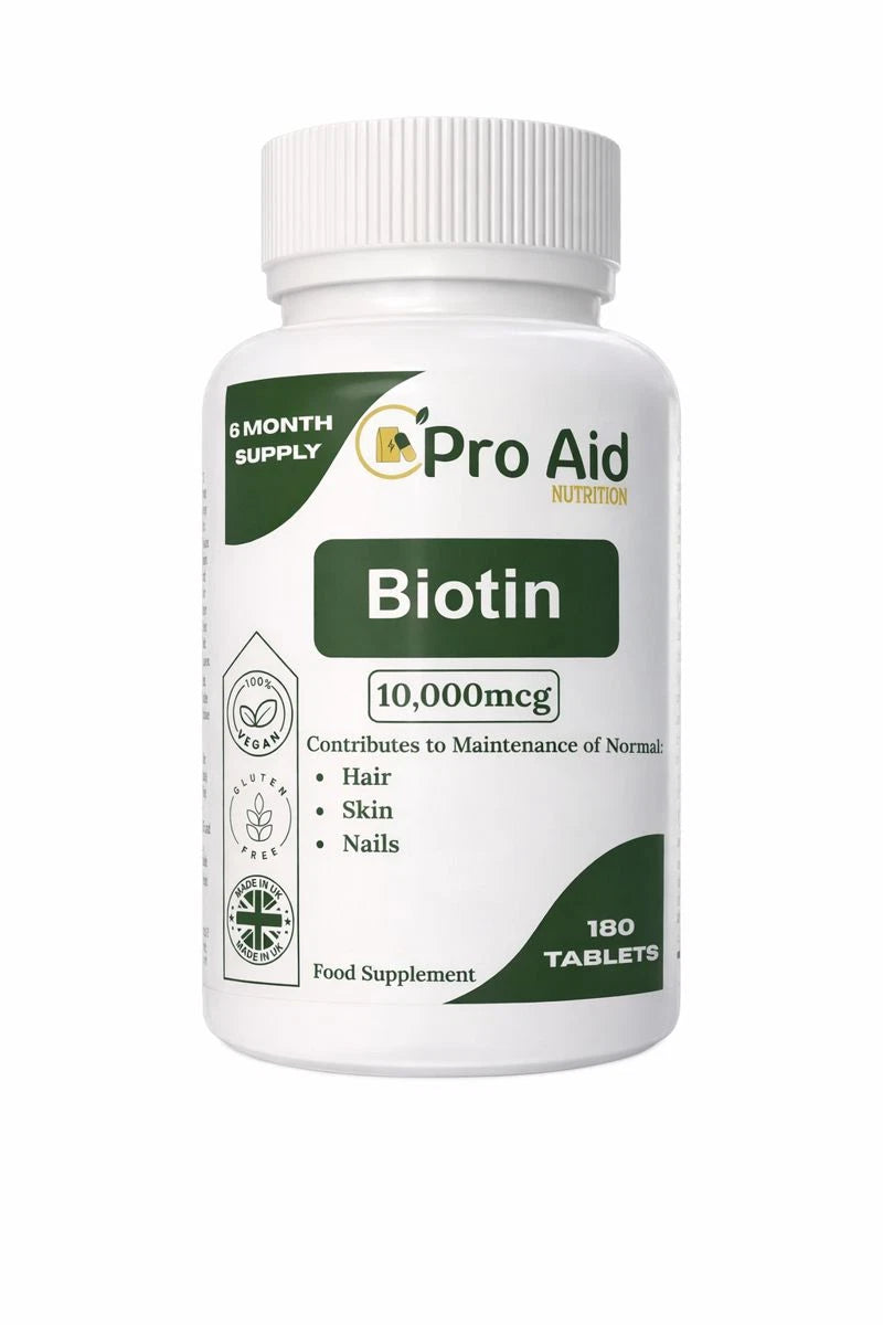 Biotin 10,000mcg Tablets | 180 Pack | Hair, Skin & Nail Support | Vegetarian & Vegan | By Proaid