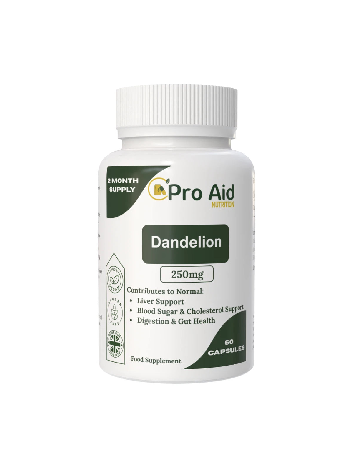 Dandelion 250mg Capsules | 60 Pack | Herbal Extract | Vegetarian & Vegan | By Proaid