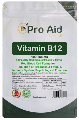 Vitamin B12 Tablets 1000mcg High Strength for Tiredness, Red Blood Cell 100 Pack by Proaid