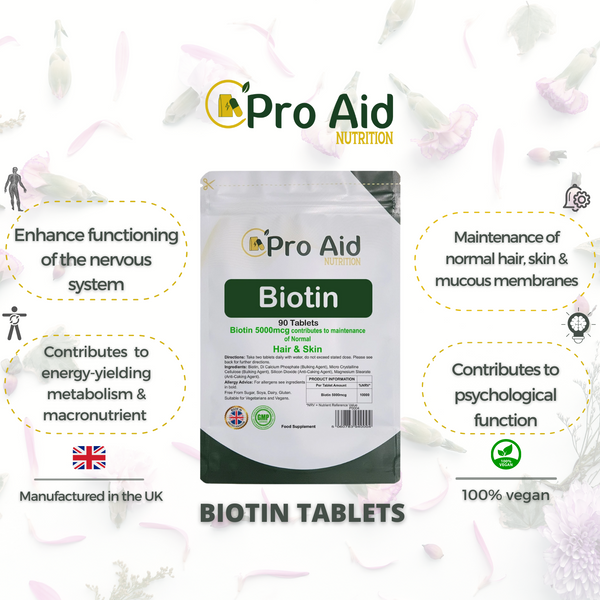 Biotin Tablets  5000mcg for Hair, Skin & Nails  90 Pack by Proaid Nutrition