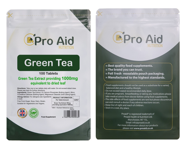 Green Tea Tablets Supplement 1000mg 100 Pack by Proaid Nutrition