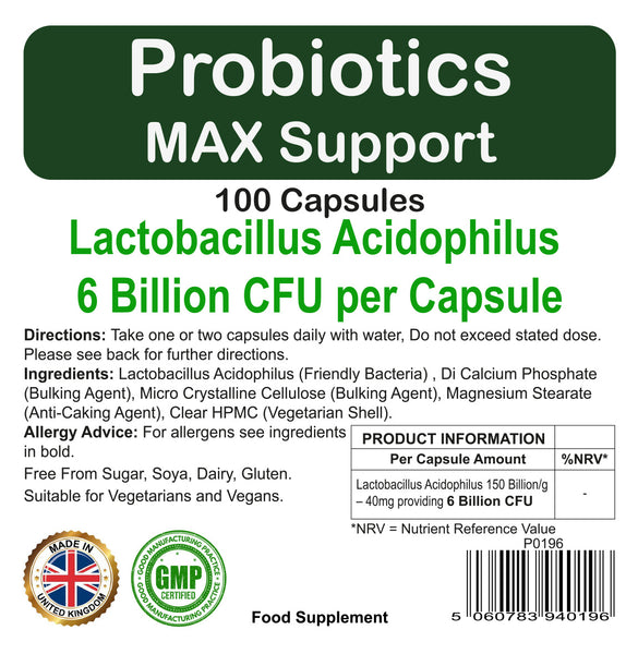 Probiotics Max Support Capsules Healthy Gut 100 Pack by Proaid