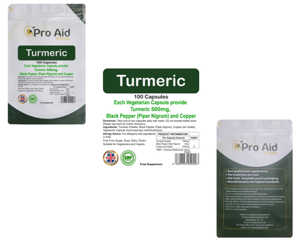 Turmeric Capsules 500mg with Black Pepper & Copper 100 Pack by Proaid