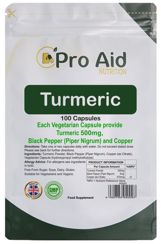 Turmeric Capsules 500mg with Black Pepper & Copper 100 Pack by Proaid
